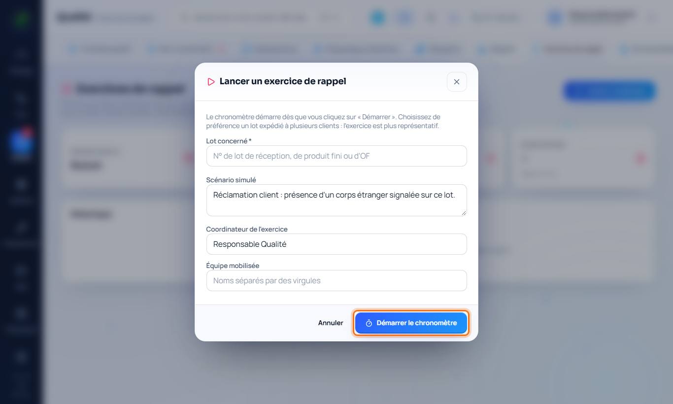 Le lancement d'un exercice de rappel.