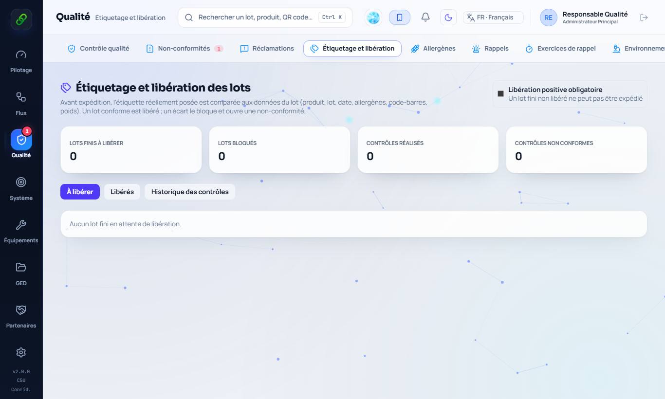 L'écran de libération des lots.