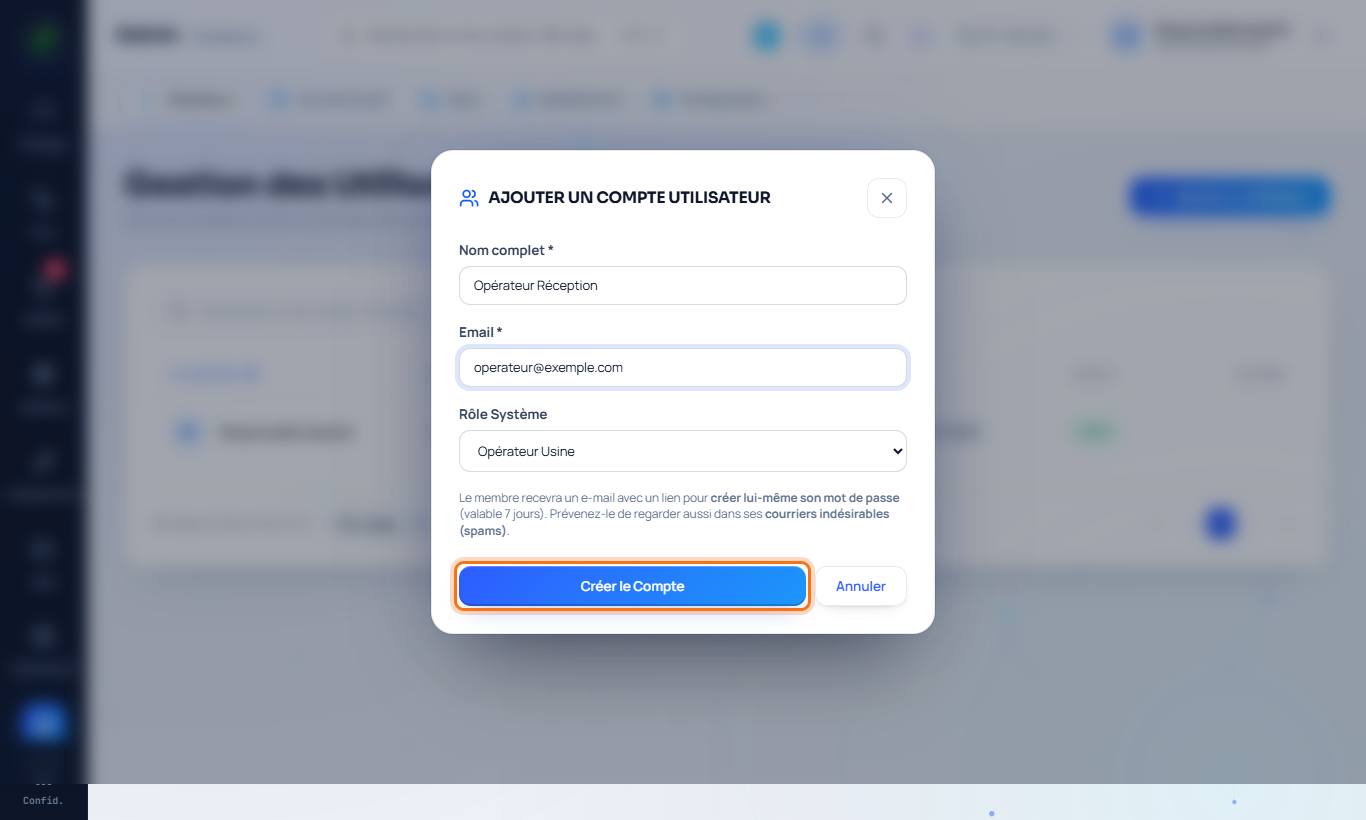 Le formulaire de création de compte.